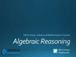 Algebraic Reasoning TEKS Study: Advanced Mathematics Courses