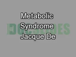 Metabolic Syndrome Jacque De