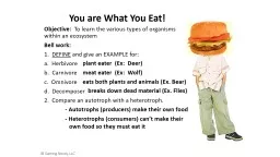 You are What You Eat! Objective: