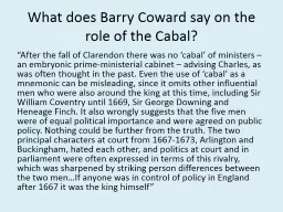 What does Barry Coward say on the role of the Cabal?