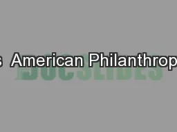 Is  American Philanthropy