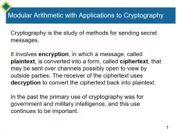 Modular Arithmetic with Applications to Cryptography