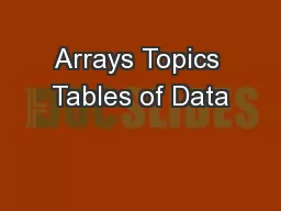 Arrays Topics Tables of Data