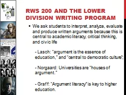 RWS  200  and the lower division writing program