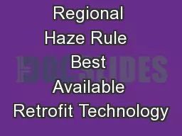 Regional Haze Rule  Best Available Retrofit Technology