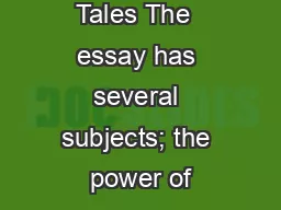 Baltimore Tales The  essay has several subjects; the power of