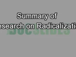 Summary of Research on Radicalization