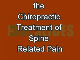 Algorithm for the Chiropractic Treatment of Spine Related Pain