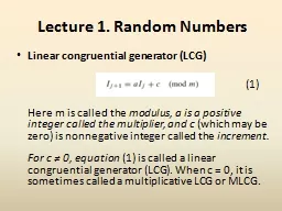 Lecture 1. Random  Numbers
