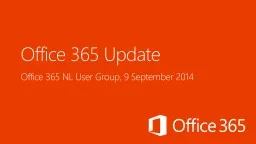 Office 365 Update User Group meeting, 9 September 2014