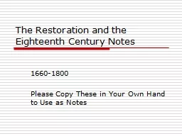 The Restoration and the Eighteenth Century Notes