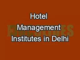 Hotel Management Institutes in Delhi