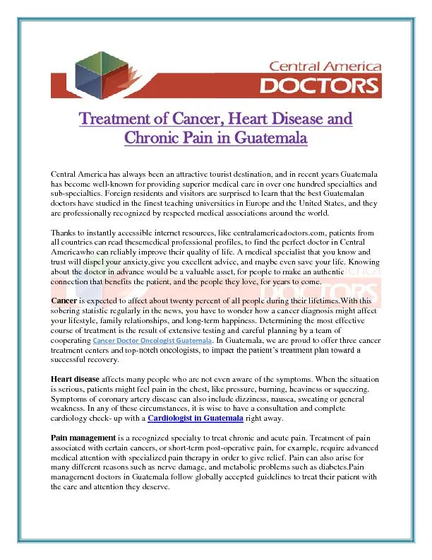 Treatment of Cancer, Heart Disease and Chronic Pain in Guatemala