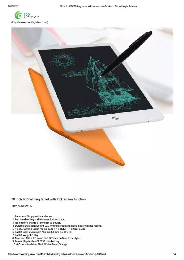 10 Inch LCD Writing tablet with lock screen function