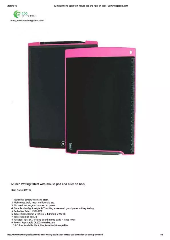 12 Inch Writing tablet with mouse pad and ruler on back