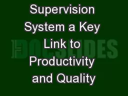 Supervision System a Key Link to Productivity and Quality