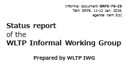 Status report   of the  WLTP Informal Working Group