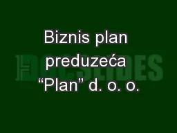 Biznis plan preduzeća “Plan” d. o. o.