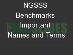 NGSSS Benchmarks Important Names and Terms