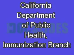 California Department of Public Health, Immunization Branch
