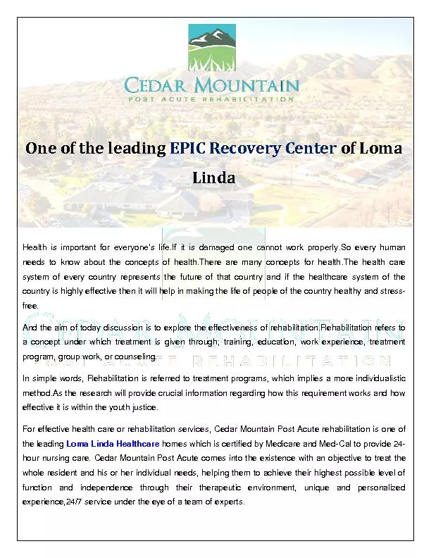 Rehabilitation Center In Loma Linda