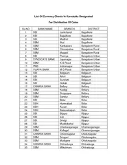 List Of Currency Chests In Karnataka Designated For Di