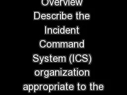 Unit 1: Course Overview Describe the Incident Command System (ICS) organization appropriate