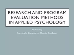 Research and Program Evaluation Methods in Applied Psychology