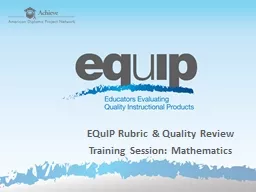 EQuIP  Rubric & Quality Review