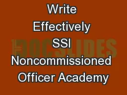 Write Effectively SSI Noncommissioned Officer Academy