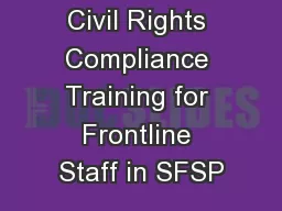 Civil Rights Compliance Training for Frontline Staff in SFSP