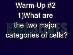 Warm-Up #2 1)What are the two major categories of cells?