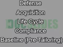 Re Reass Defense Acquisition Life Cycle Compliance Baseline (Pre-Tailoring)