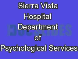 Sierra Vista Hospital Department of Psychological Services