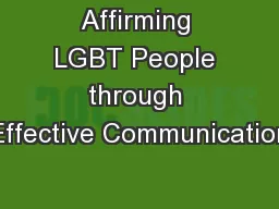 Affirming LGBT People through Effective Communication