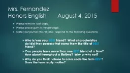 Mrs. Fernandez Honors English       August