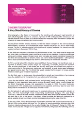 CINEMATOGRAPHY A Very Short History of Cinema Cinemato