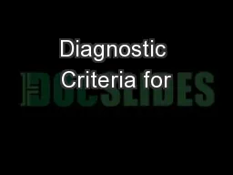 Diagnostic Criteria for