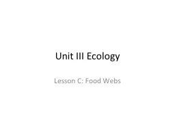 Unit III Ecology Lesson C: Food Webs