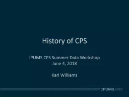 History of CPS IPUMS CPS Summer Data Workshop
