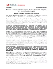 Press Release For Immediate Publication Mahindra Aeros