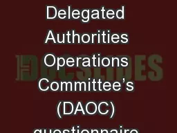 The Control Framework: Delegated Authorities Operations Committee’s (DAOC) questionnaire