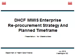 DHCF  MMIS Enterprise  Re-procurement