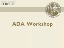 ADA Workshop Welcome Overview