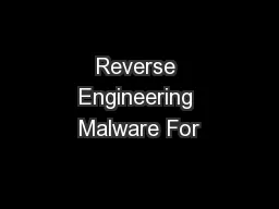 Reverse Engineering Malware For