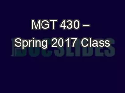 MGT 430 – Spring 2017 Class #20
