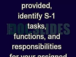 U sing  the format provided, identify S-1 tasks, functions, and responsibilities for your