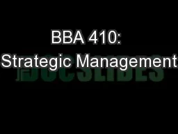 BBA 410: Strategic Management