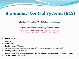 Biomedical Control  Systems (BCS)