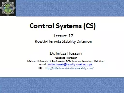 Control Systems (CS) Dr. Imtiaz Hussain
